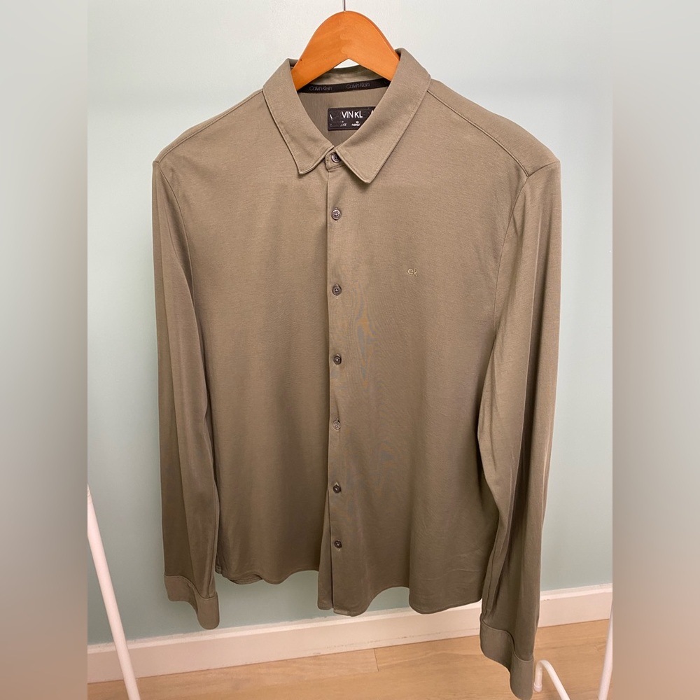 Calvin Klein Men's Khaki Green Button Down Shirt